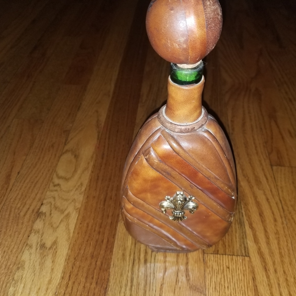 Antique early 1900s leather wrapped bar decanter